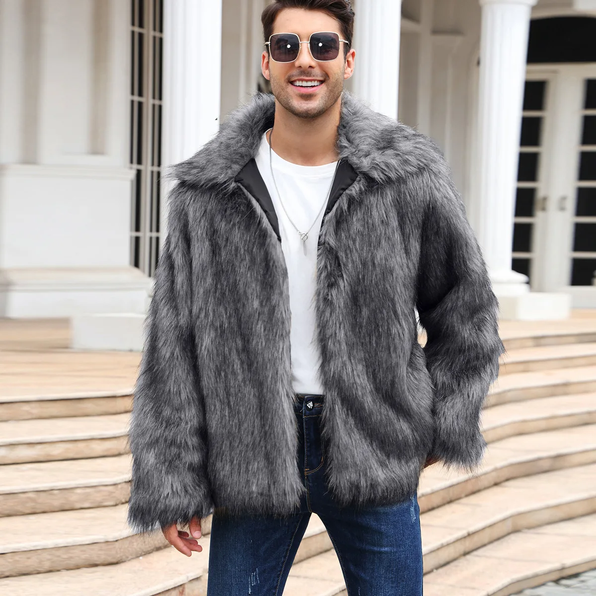 Men Faux Fox Fur Jacket Coat W - огляд і ціна Thermal Long John